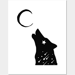 Wolf howling at moon Posters and Art